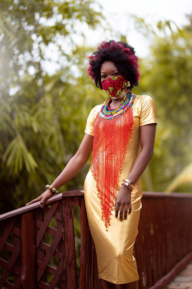 Zimba Ankara Red Beaded Necklace