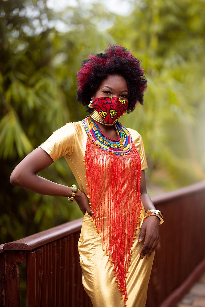 Zimba Ankara Red Beaded Necklace